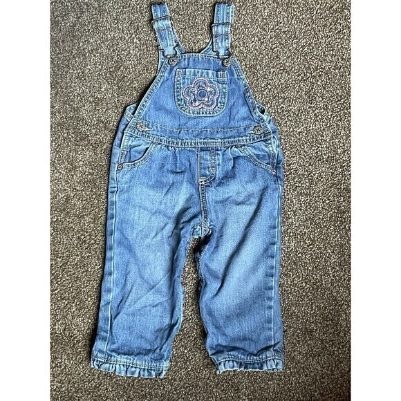 Osh Kosh B'gosh Overalls Baby Infant 12 Months Blue Denim Vestbak Snap Vintage - Picture 1 of 4